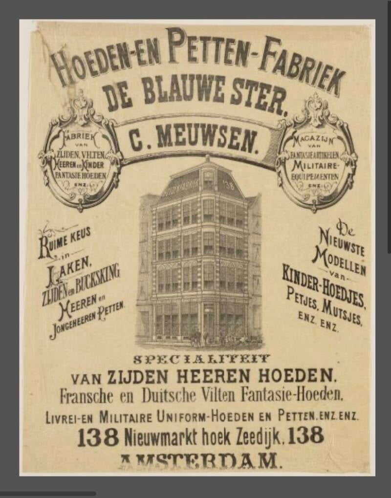 Historische advertentie van hoeden- en pettenfabriek De Blauwe Ster